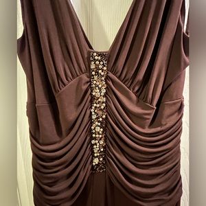 Anne Klein Ruched Beaded Brown Dress  Size 16